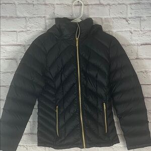 MICHAEL Michael Kors Black Puffer Jacket with Gold Zipper